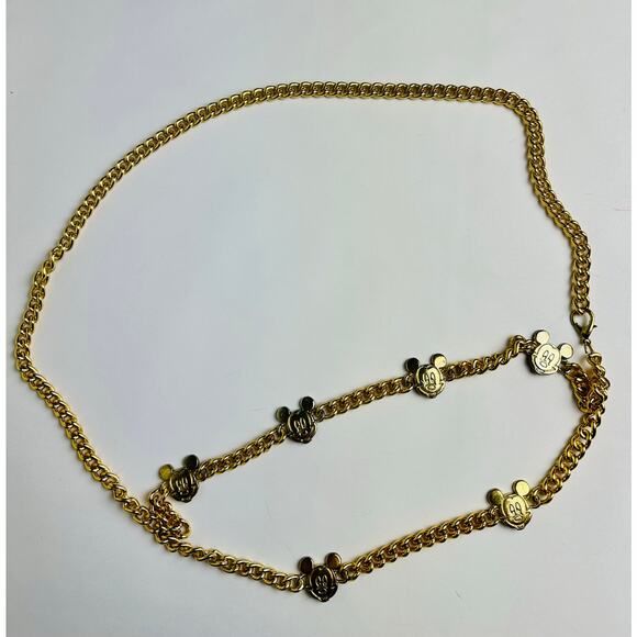 Vintage Mickey Mouse Disney Adjustable Chain Belt Glentex New York Gold Tone 42" - Picture 2 of 16